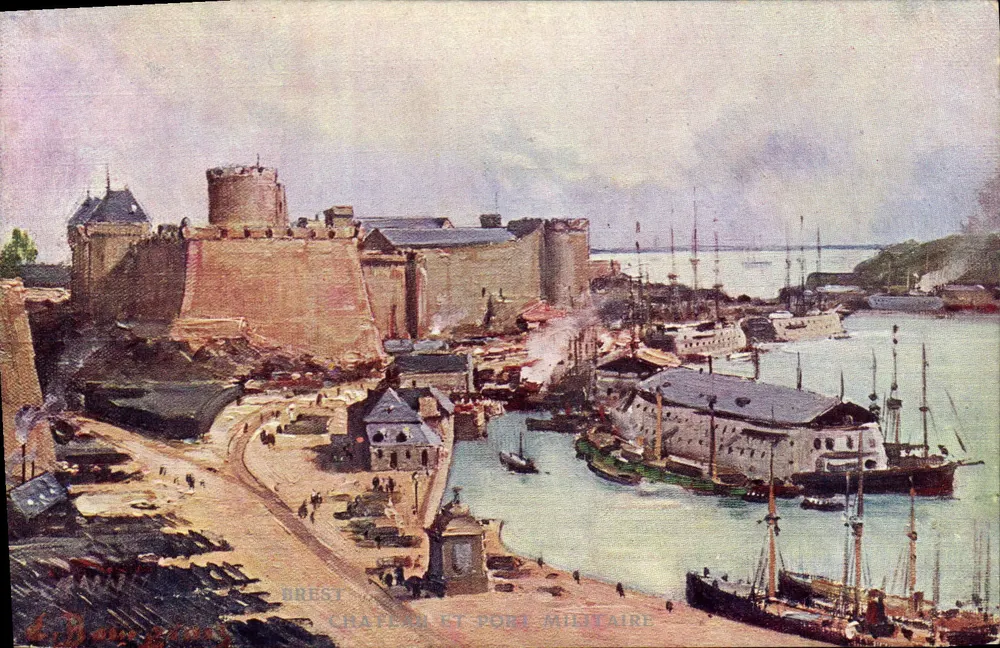 Brest — Castillo y Puerto Militar — Les Sites de France, por Eug. Bourgeois, N° 1 - Anverso