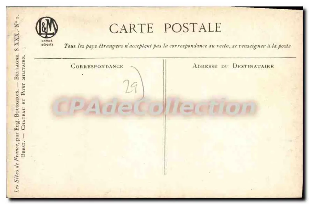 Brest — Castillo y Puerto Militar — Les Sites de France, por Eug. Bourgeois, N° 1 - Reverso