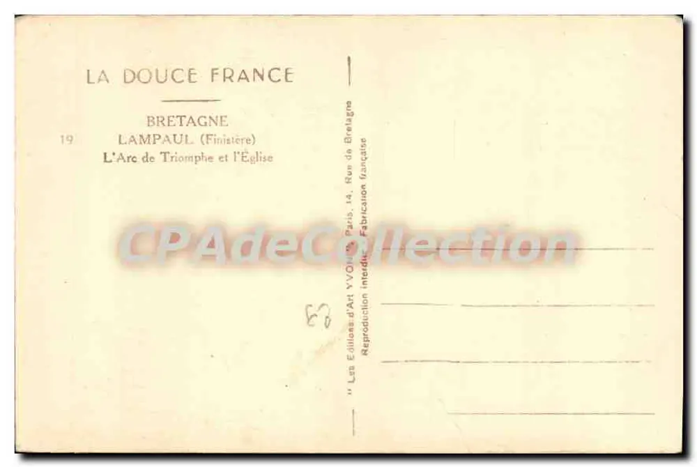 Lampaul (Finistère) — Der Triumphbogen und die Kirche — Les Éditions d'Art YVOIRE, Paris - Rückseite