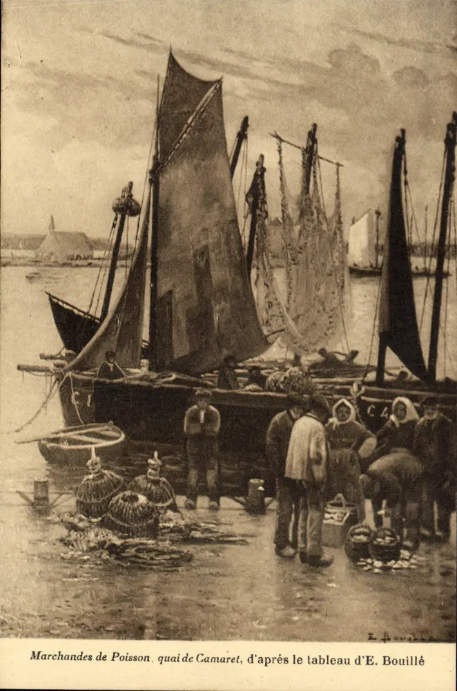 Fischverkäufer, Quai de Camaret, nach dem Gemälde von E. Bouillée — Verleger: E. Bouillée, Seriennummer nicht sichtbar - Vorderseite