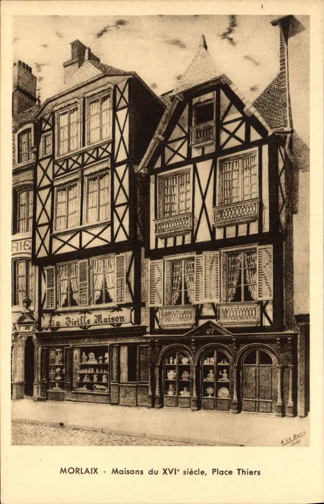 Morlaix - Casas do século XVI, Praça Thiers — A. Le Bars, 1926 - Frente