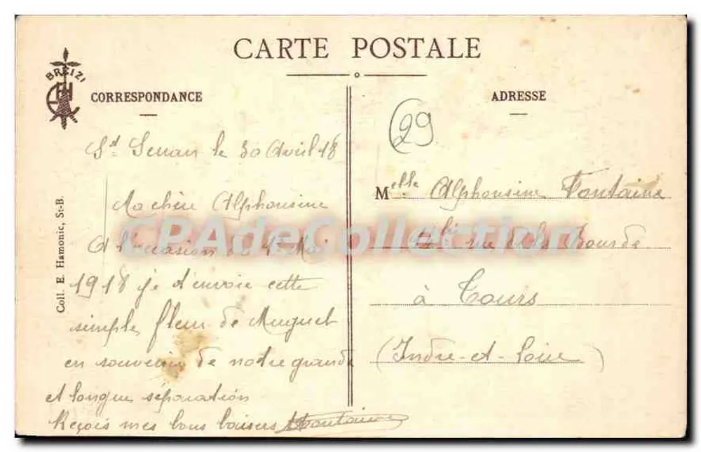 Traje de Pont-Aven (Finistère) — jovem mulher em traje tradicional — série 4491 - Verso