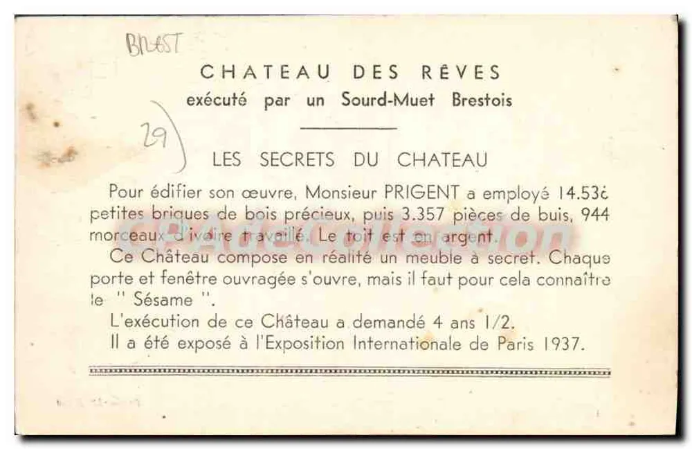 Schloss der Träume — Ausgestellt auf der Internationalen Ausstellung in Paris 1937 — Foto Le Bigot - Rückseite