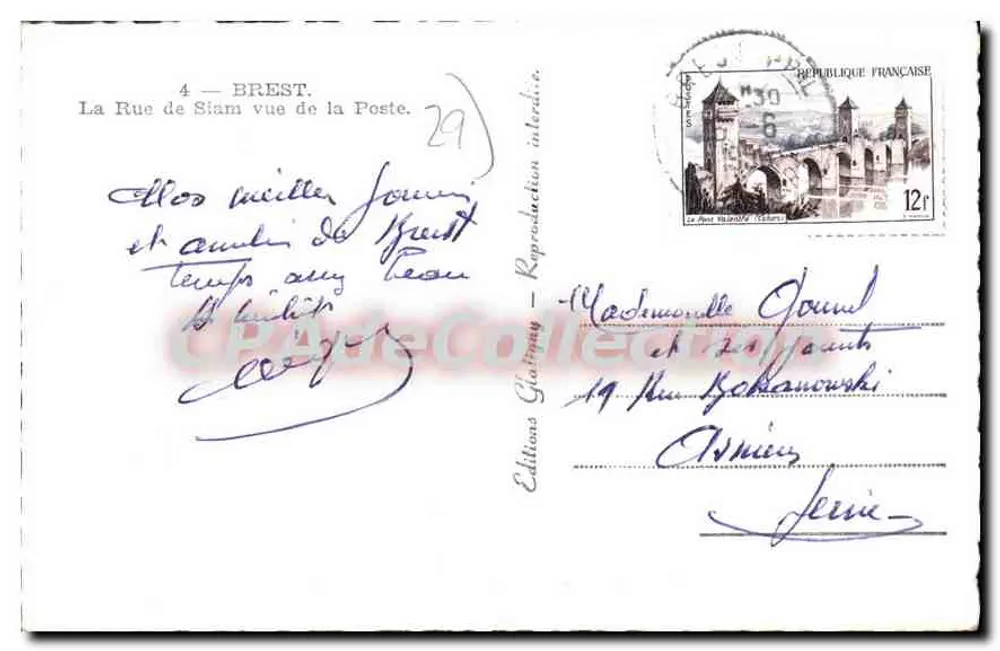 Brest — Rue de Siam vista da Poste — Éditions Glofimy - Verso
