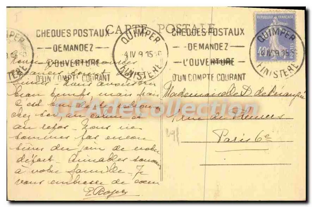 Quimper — A Rue Royale — Coleção Villars, Quimper, n°21 - Verso
