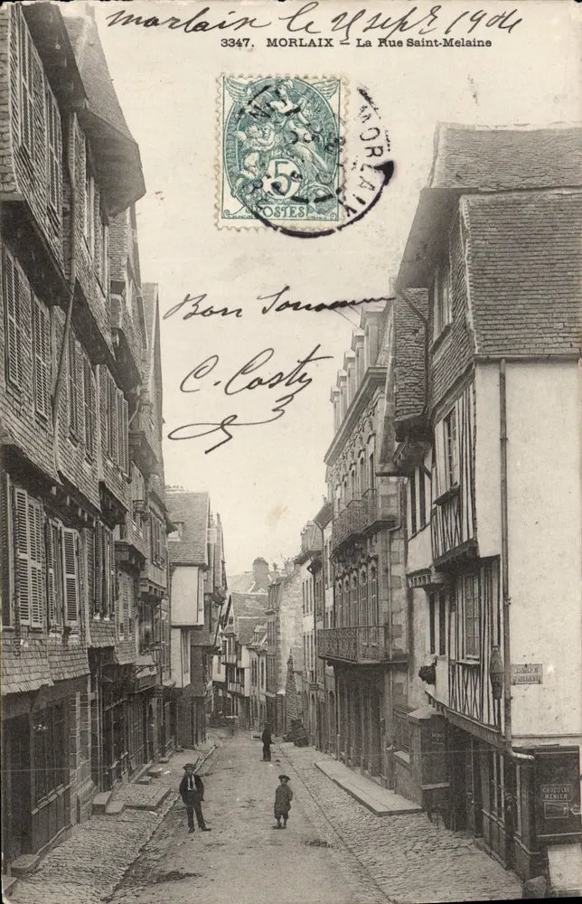 Morlaix — A Rua Saint-Melaine — Editor: Chocolatier Menier, n°3347 - Frente