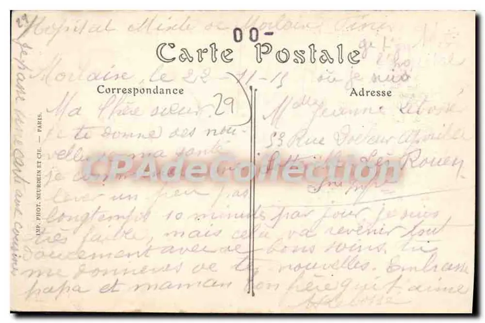 Morlaix — Tal von Traon-ar-Velin, Hospiz und Asyl für Geisteskranke — Verlag: IMP. PHOT. NEURDIN ET CIE. - Rückseite