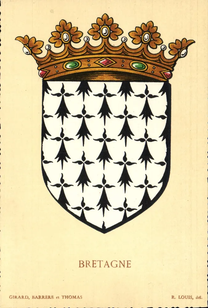 Armoiries da Bretanha — blason ornado com uma coroa — desenho de R. Louis - Frente