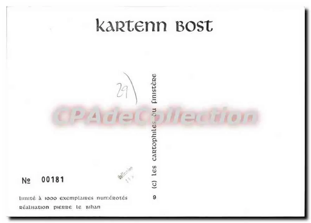 Saint-Renan — Wappen mit galoppierendem Pferd — Verlag Pierre Le Bihan, Nr. 00181 - Rückseite