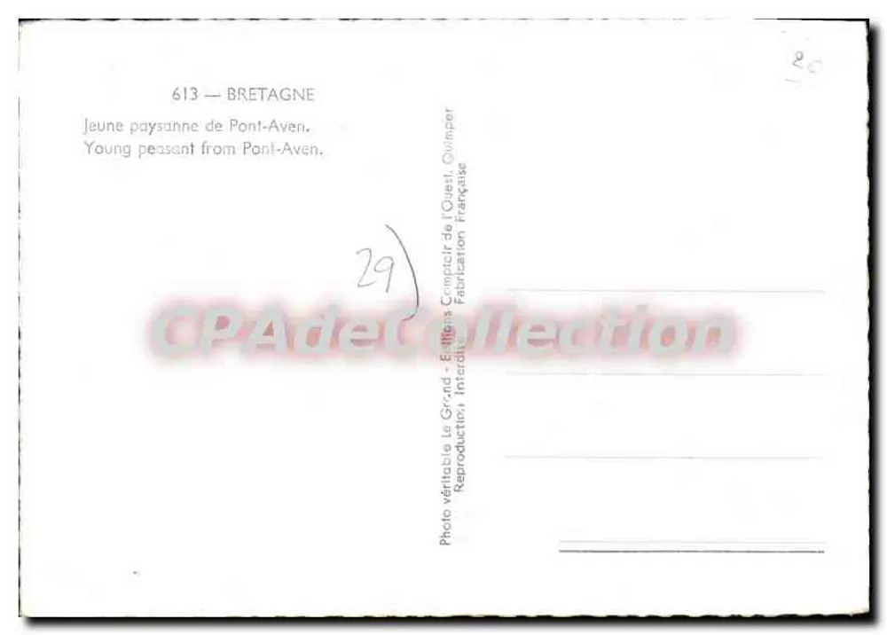 Junge Landarbeiterin aus Pont-Aven — Bretagne — Éditions Grand-Editions, Nr. 613 - Rückseite