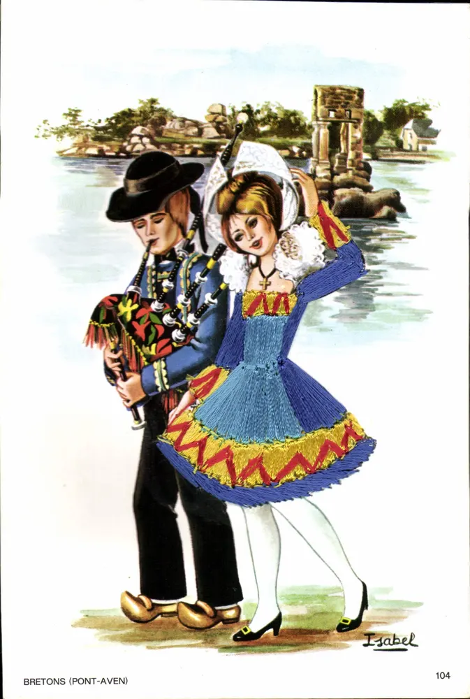 Bretons (Pont-Aven) — dançarinos em traje tradicional — Isabel, n°104 - Frente