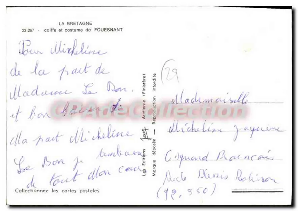 Fouesnant — Bretonischer Hut und Kleidung — Éditions Jean - Rückseite