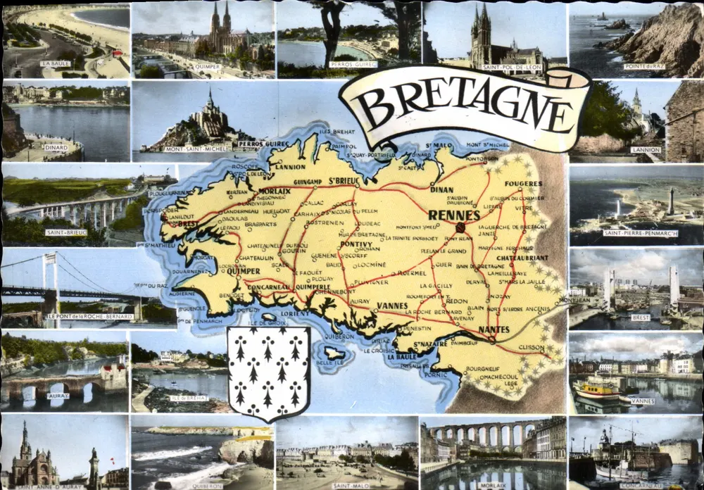 Bretagne — Panoramakarte mit Karte und Fotos von Orten — Verlag Astaud & Fils, Nantes - Vorderseite