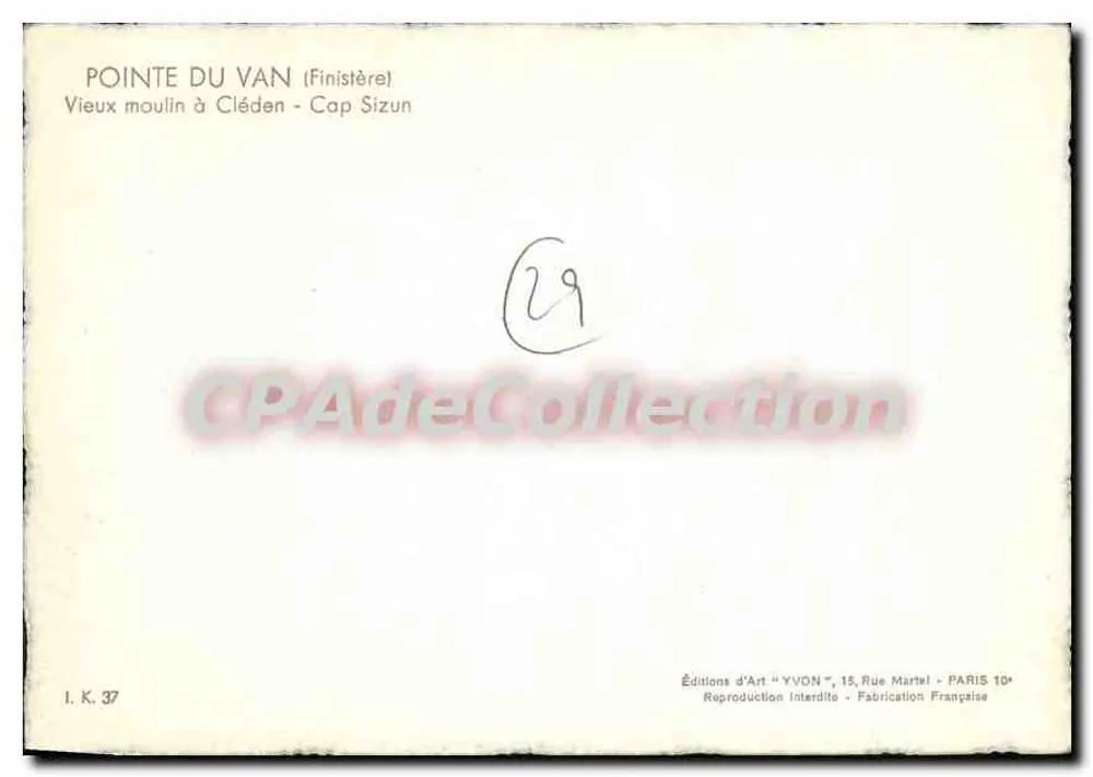 Pointe du Van (Finistère) — Altes Windrad in Cléden - Cap Sizun — Éditions d'Art YVON, Paris - Rückseite
