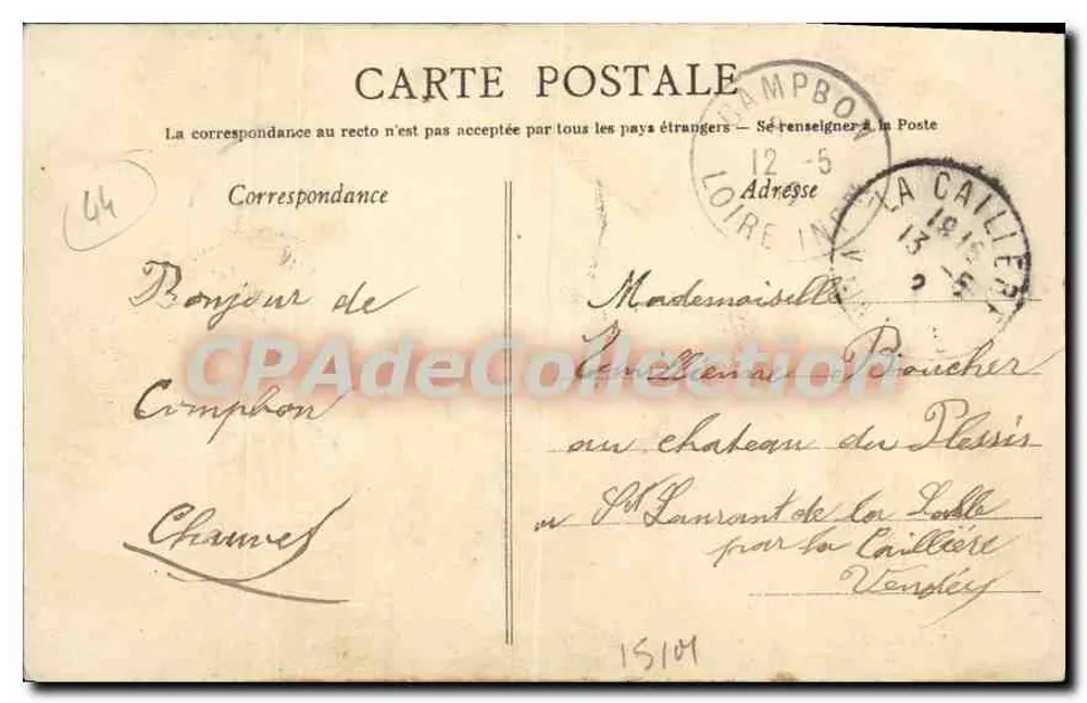 Castelo de Coislin, lado Oeste — Editor V. Leunart — N°2 - Verso