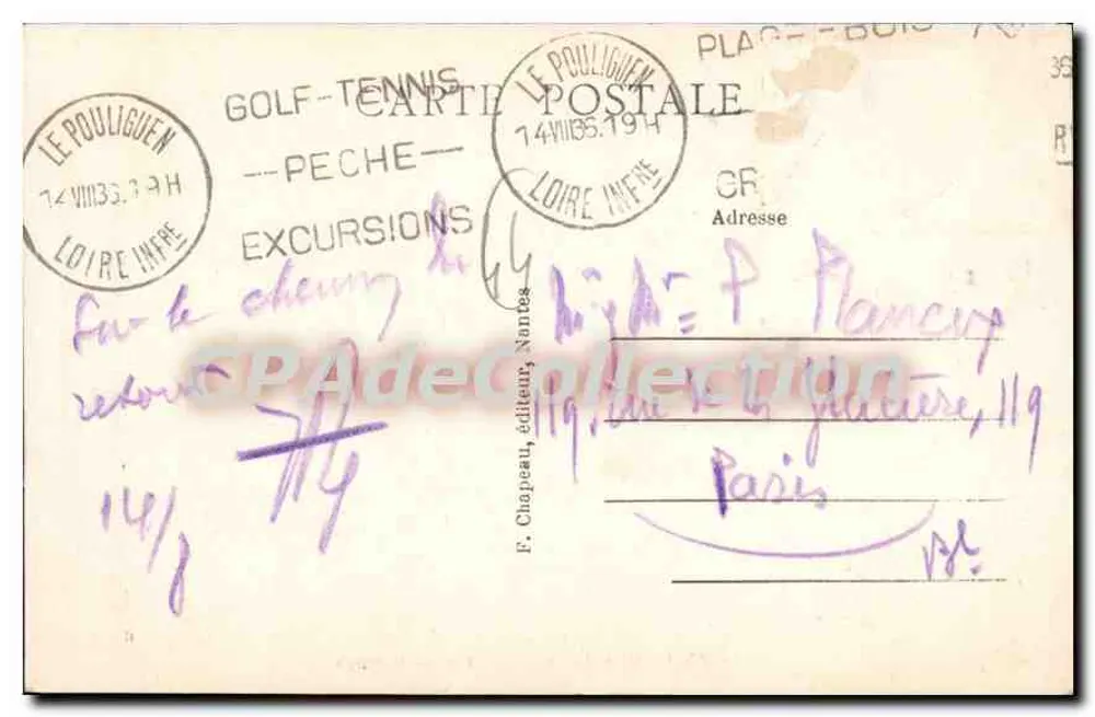 LE POULIGUEN (Loire-Inf.) — Ansicht der Strand — F. Chapeau, Verlag, Nantes - Rückseite