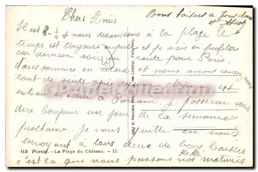 Pornichet - A Praia do Castelo — editor Neudien Beaulieu, n° 118 - Verso