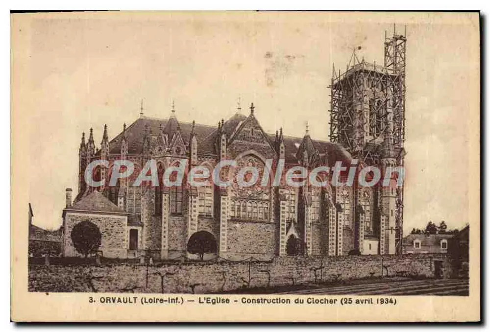 Orvault (Loire-Inf.) — Die Kirche — Bau des Turms (25. April 1934) - Vorderseite