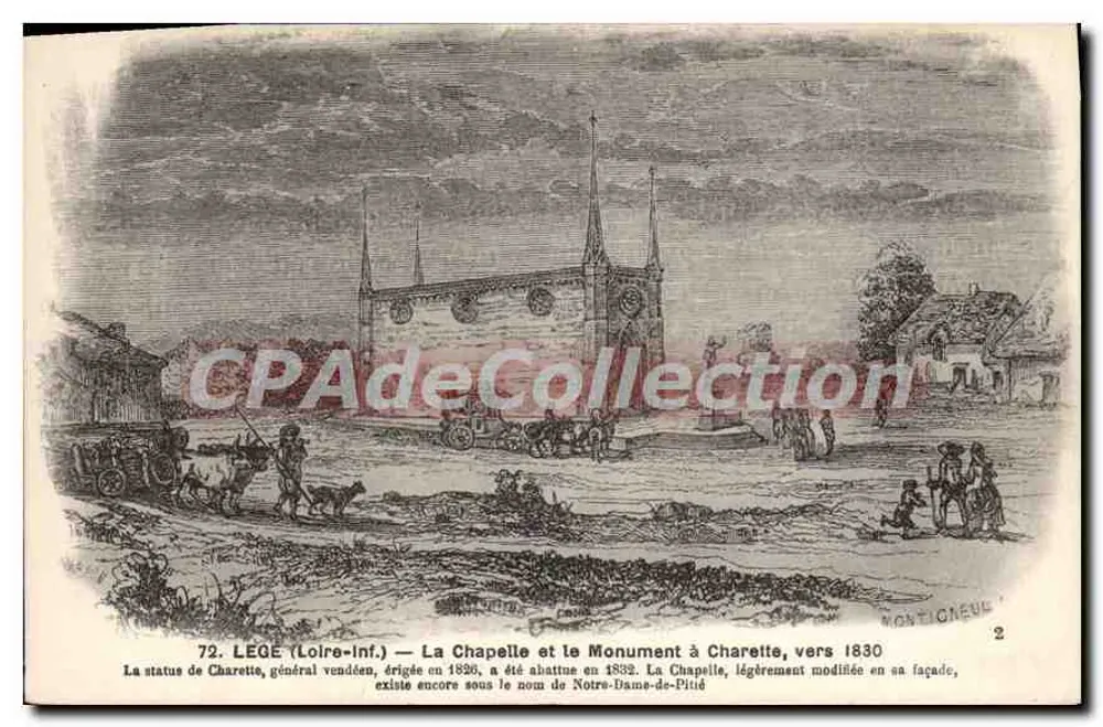 Lège (Loire-Inf.) — Die Kapelle und der Charette-Monument, um 1830 — Monticcheu, n°2 - Vorderseite