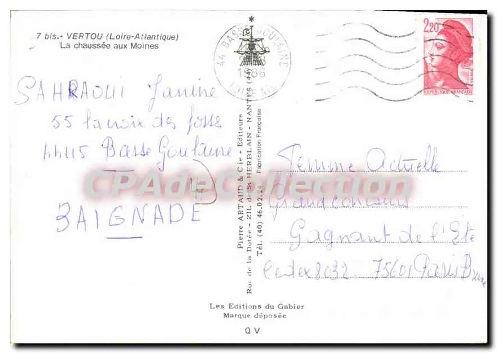 La Chaussée aux Moines — Baugnade — Verlag Pierre Artain & Cie - Rückseite