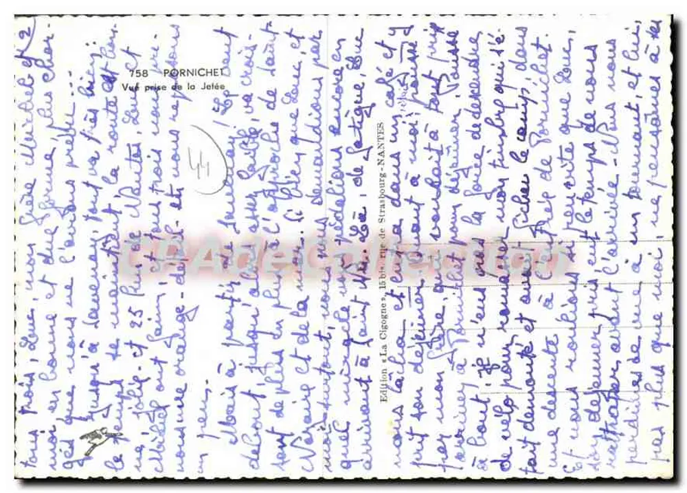 Vista tirada da Ponta — PORNICHET — Edição La Cigogne, Editor de Strasbourg, N°758 - Verso