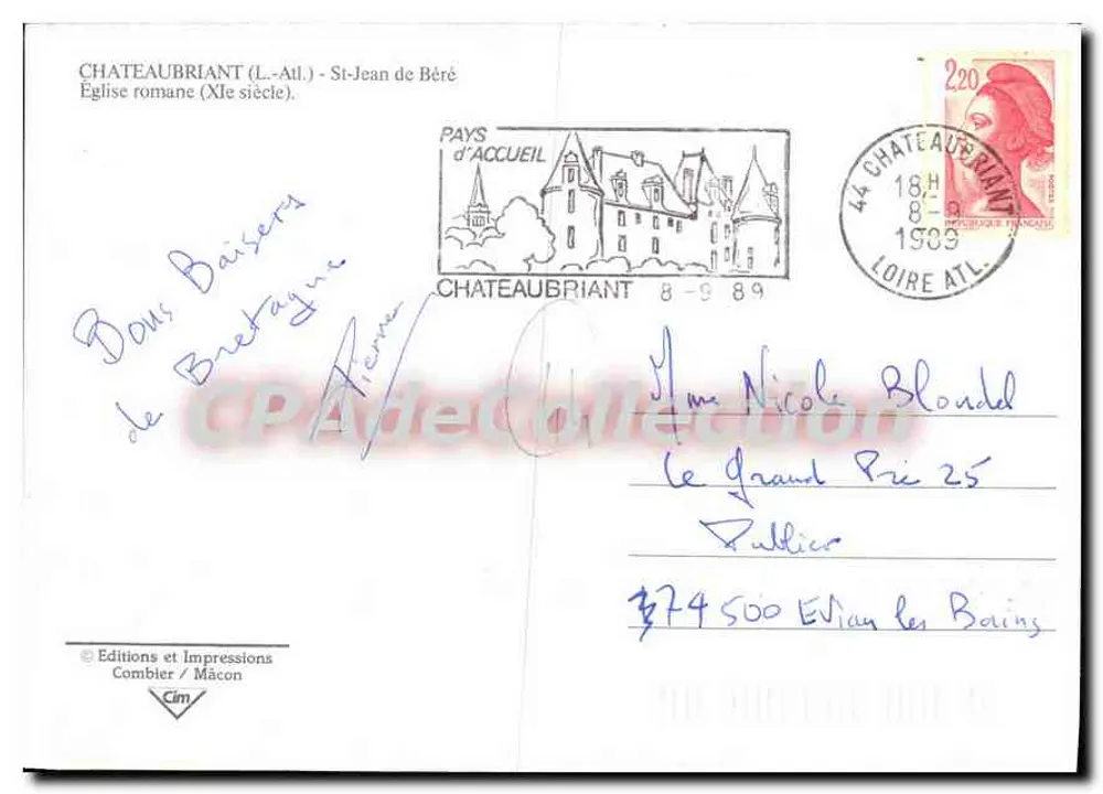 Châteaubriant — Kirche Saint-Jean de Béré (12. Jahrhundert) — Éditions et Impressions Combier / Mâcon - Rückseite