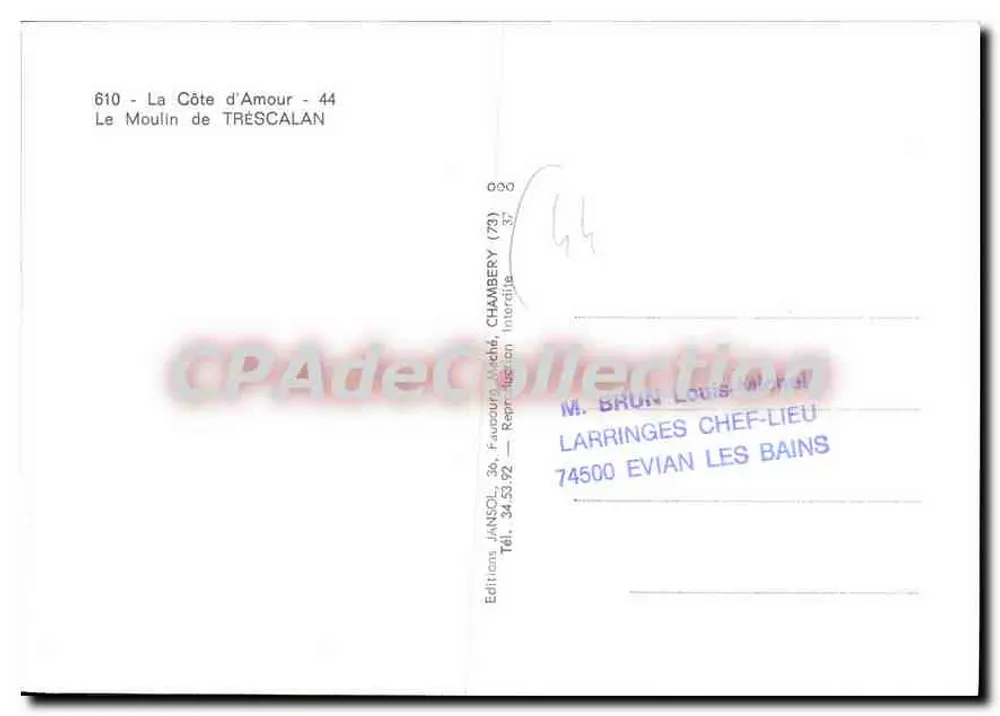Il Mulino di Tréscalán — La Côte d'Amour - 44 — Edizioni JANSOL, Faucour-Méché, Chambéry - Verso
