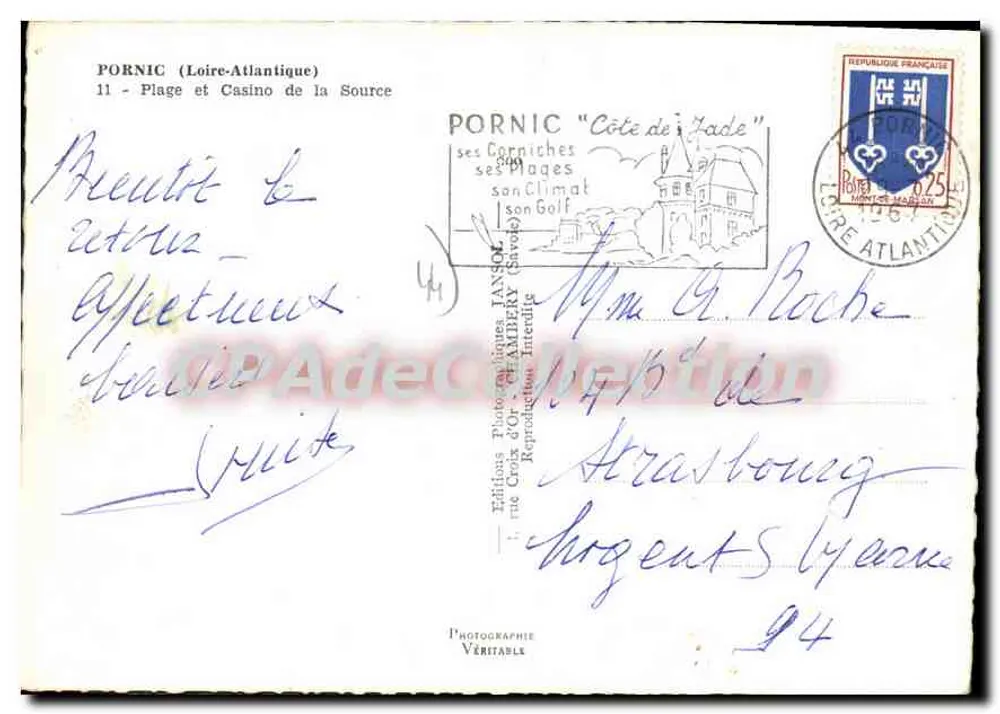 Pornic (Loire-Atlantique) — Strand und Casino de la Source — Photographies Janssot - Rückseite