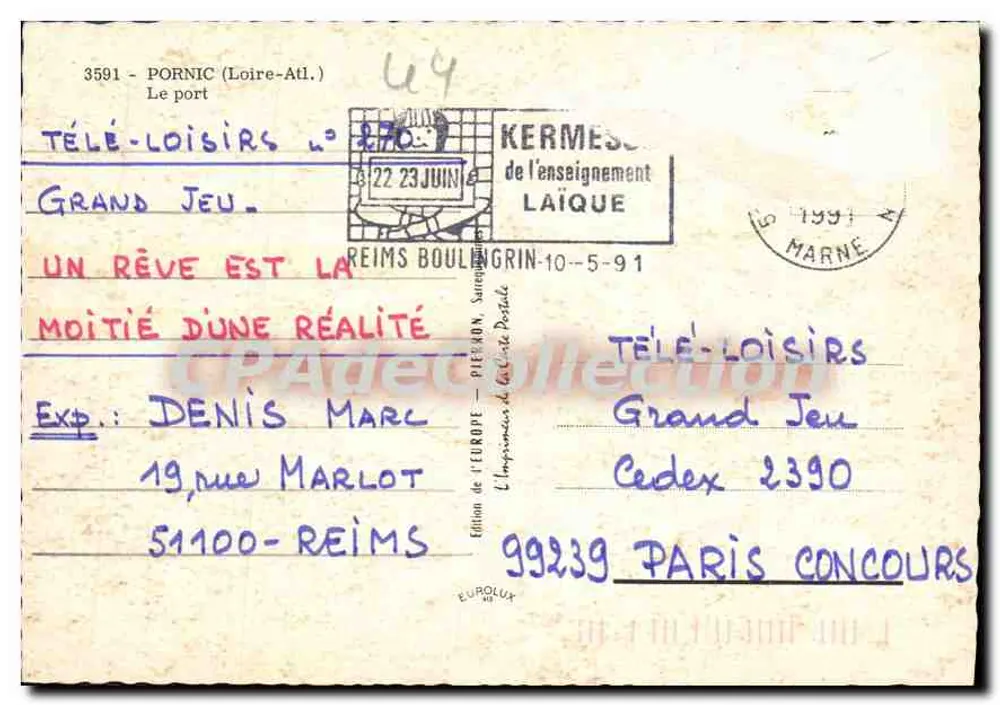 O porto de Pornic — Loire-Atlantique — edição Télé-Loisirs n° 3591 - Verso