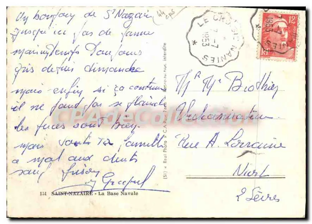 Porto de Saint-Nazaire — A Base Naval — editor « Real Photo » n°151 - Verso