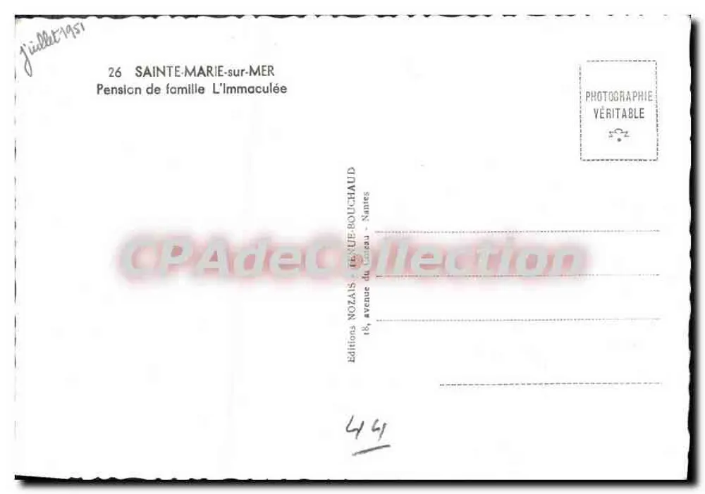 Sainte-Marie-sur-Mer — Pension de famille L'Immaculée — Éditions Nozaïs-Bouchaud - Rückseite