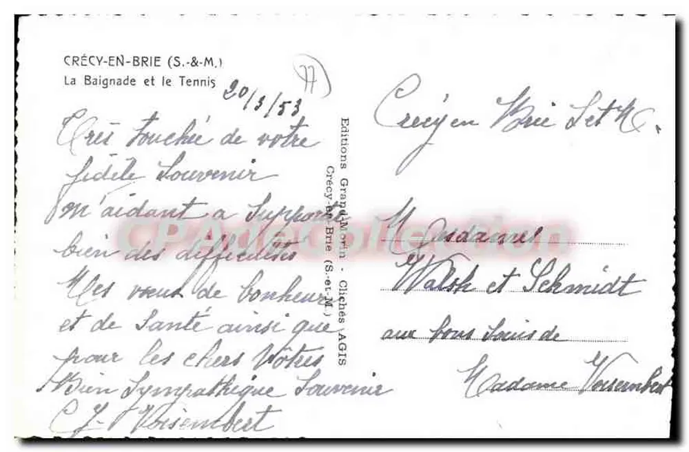 Crécy-en-Brie — Schwimmen und Tennis — Éditions Grand'Plaine - Rückseite