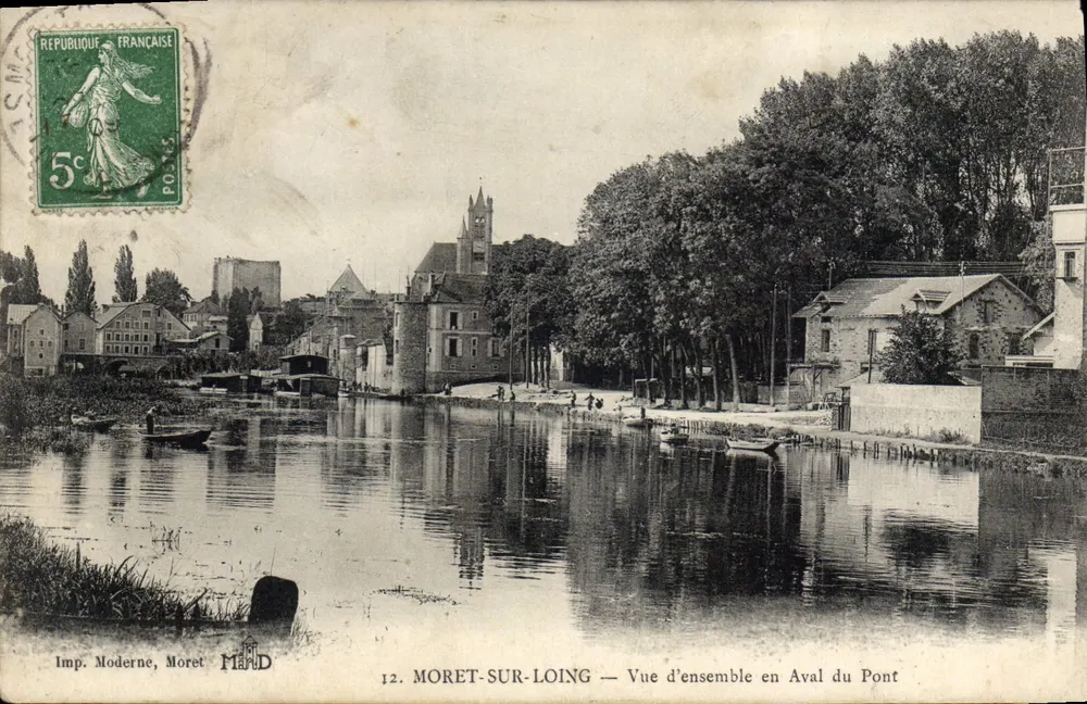 Moret-sur-Loing — Vista geral a jusante do Ponte — Imp. Moderne, Moret - Frente