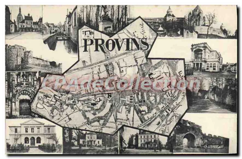 Provins — vista panorâmica com mapa — Ch. Louvage, art. - Frente