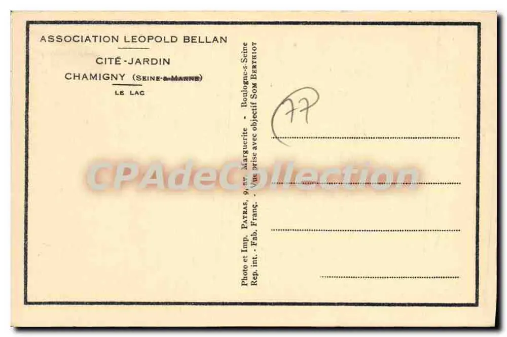 Chamigny — O Lago — PATRAS - Verso