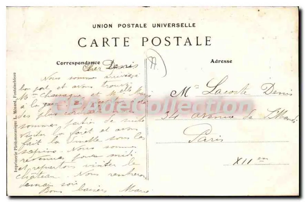 Fontainebleau — Panorama der Stadt vom Calvaire — Künstlerische Sammlung L. M. - Rückseite