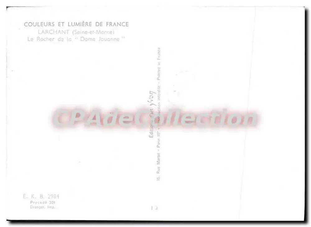 Der Felsen der « Jungen Dame » — Larchant (Seine-et-Marne) — Éditions Paris Martel, Verfahren 301 - Rückseite