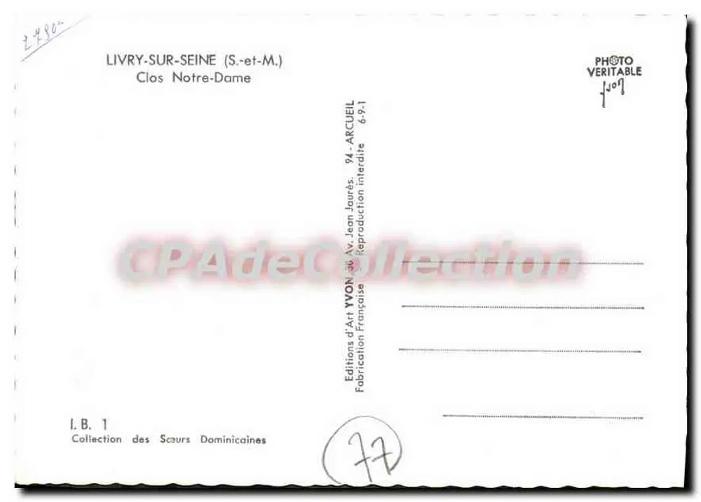 Livry-sur-Seine — Clos Notre-Dame — Éditions d'Art Yvon - Rückseite