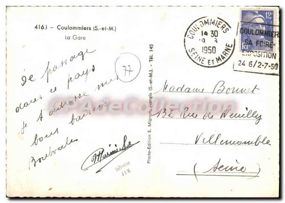 Coulommiers (S.-et-M.) — A Estação — Foto-Edição E. Mignon, Nangis (S.-et-M.) - Verso