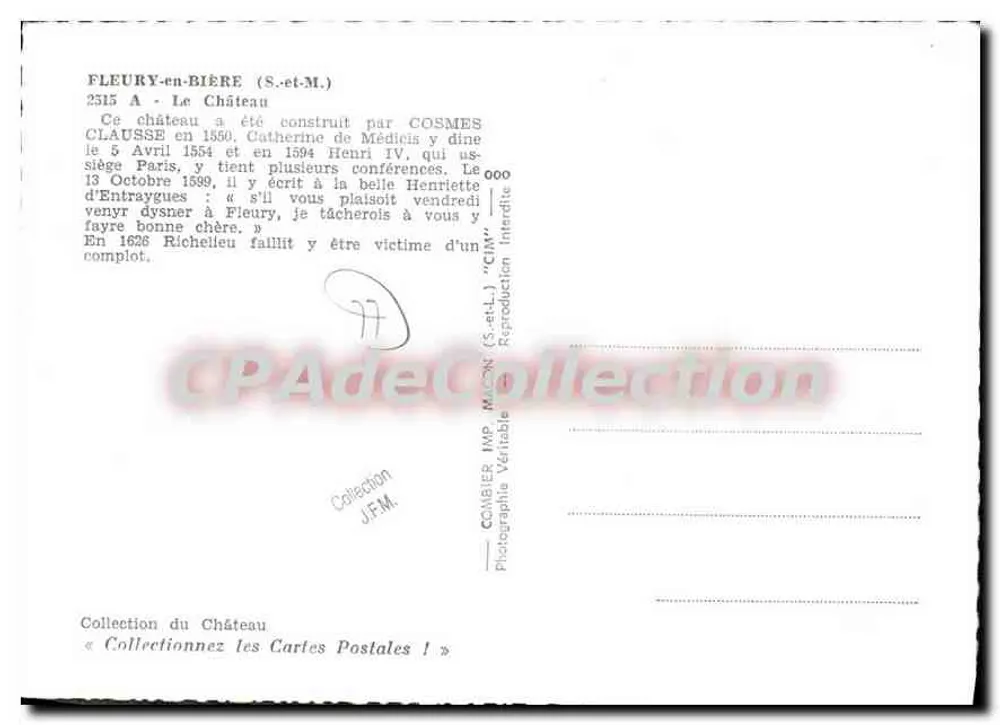 Fleury-en-Bière — Castelo construído por Cosmes Claussé em 1554 — Combiér Fotógrafo - Verso