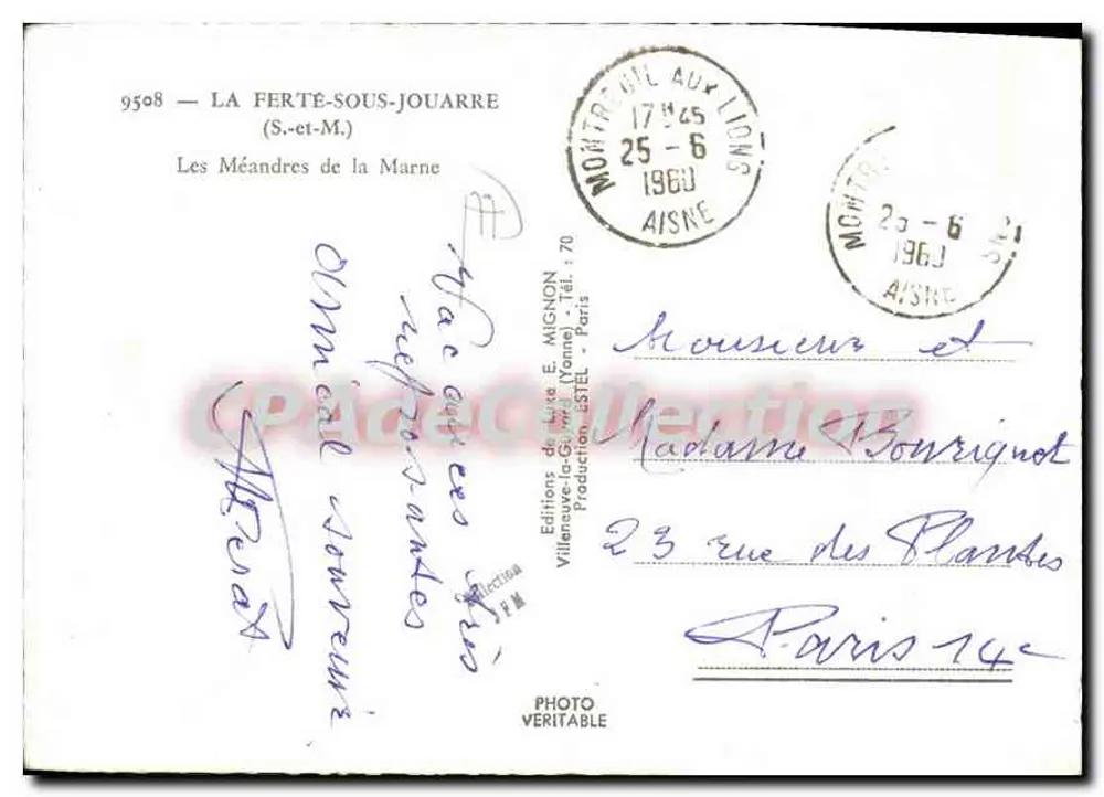 Die Schleifen der Marne — La Ferté-Sous-Jouarre — Verlag E. Mignon, Nr. 9508 - Rückseite