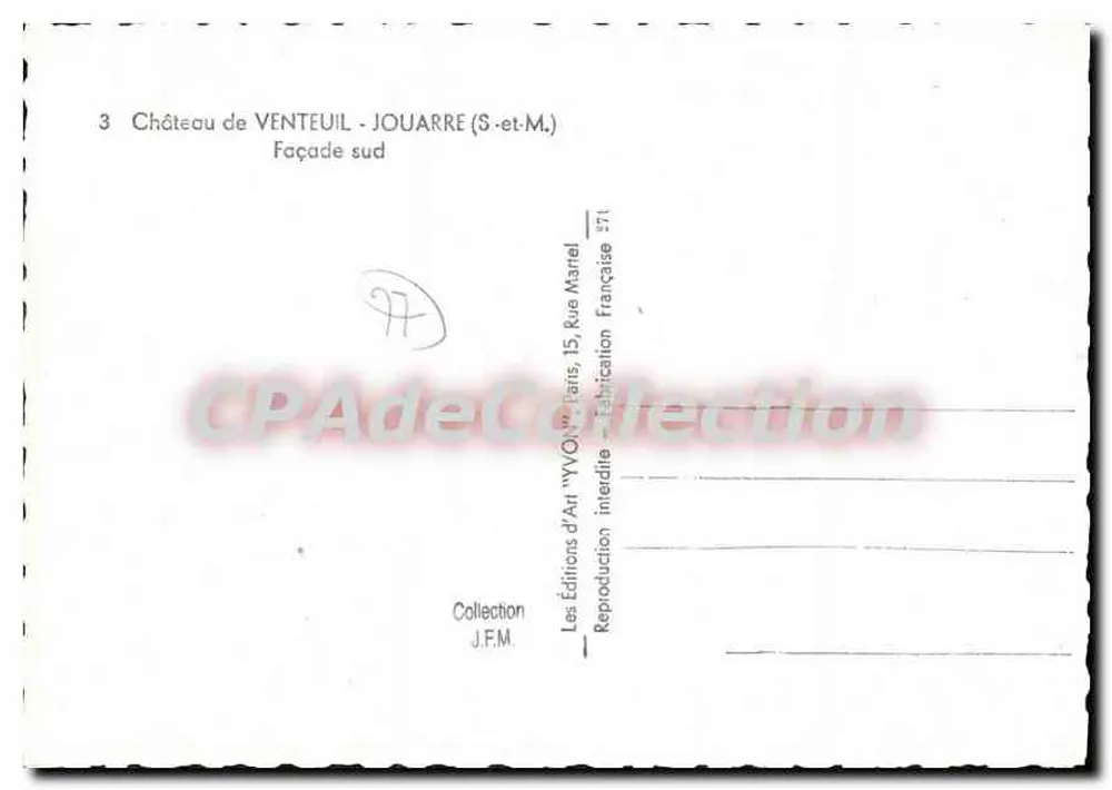 Castelo de Venteuil - Jouarre (S.-et-M.) — Fachaça sul — Edições de Arte 'VYVON', Paris, n° 3 - Verso