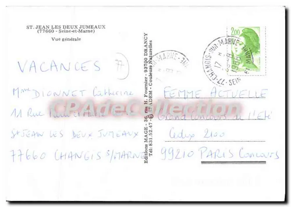 Saint-Jean-les-Deux-Jumeaux — Allgemeiner Überblick — Editions M.A.G.E. H. Fournier, Drancy - Rückseite