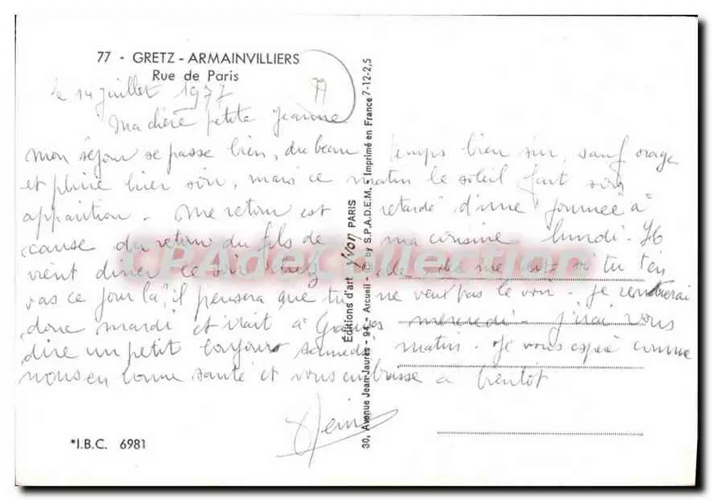 Gretz-Armainvilliers — Rue de Paris — Éditions Jean-Durrieu - Rückseite
