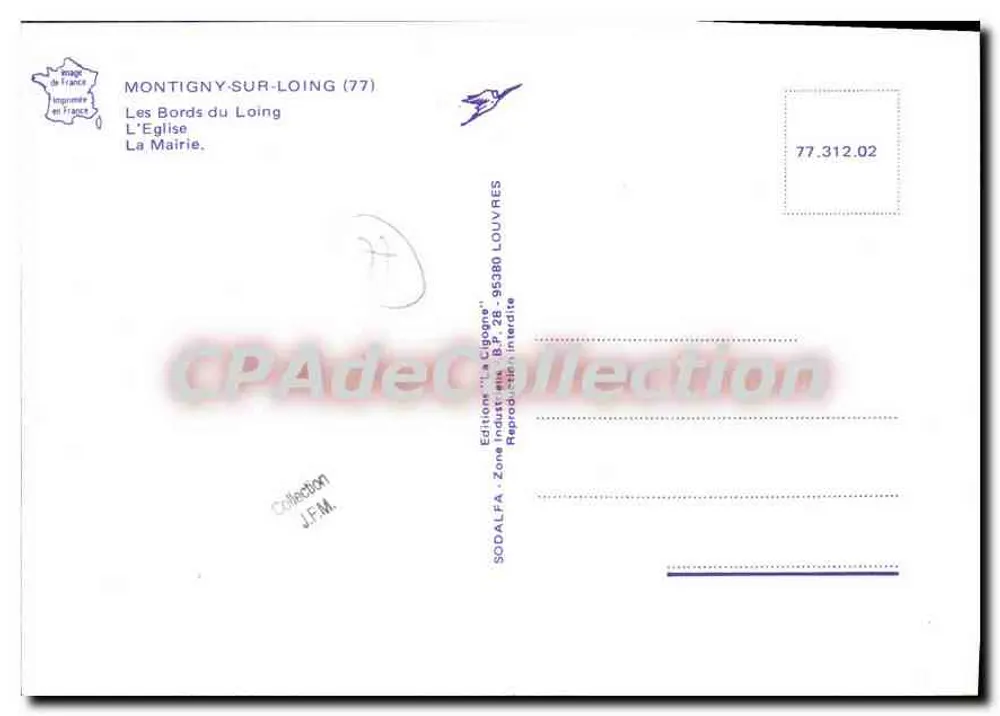 Montigny-sur-Loing — Ansicht der Kirche, Rathaus und Brücke — Editions SODALFA, Louvres - Rückseite