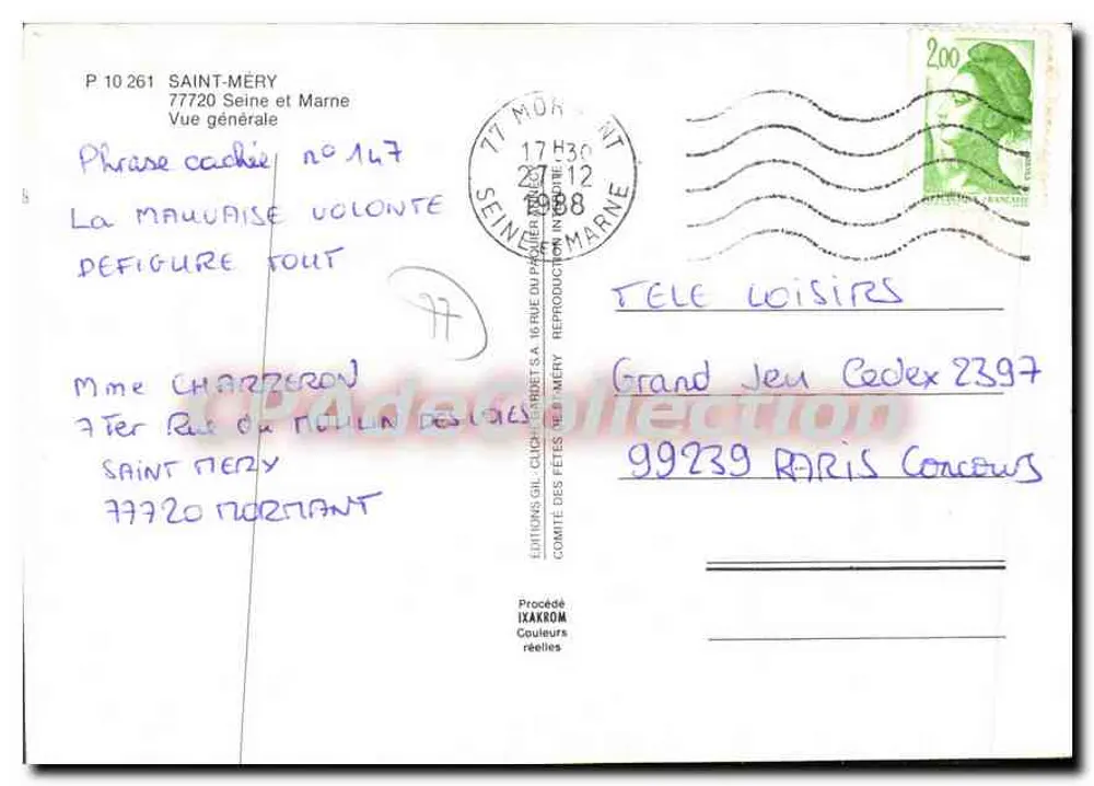 Saint-Méry — Vista geral — Éditions Gil-Cliché, série P 10.261 - Verso