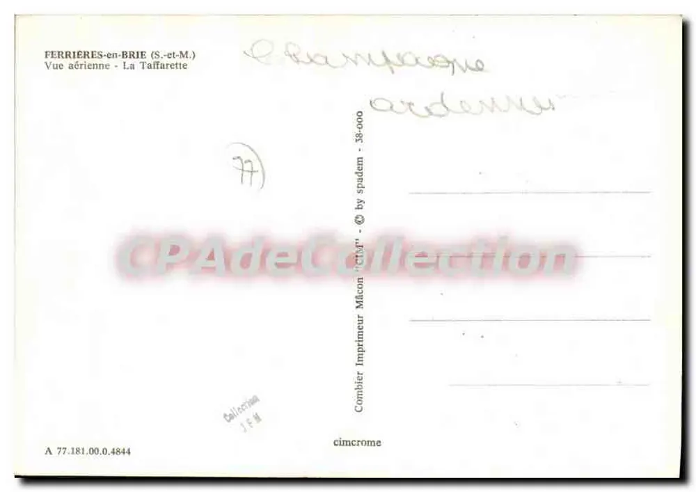 Ferrières-en-Brie — Luftbild - La Taffarette — Cimchrome - Rückseite