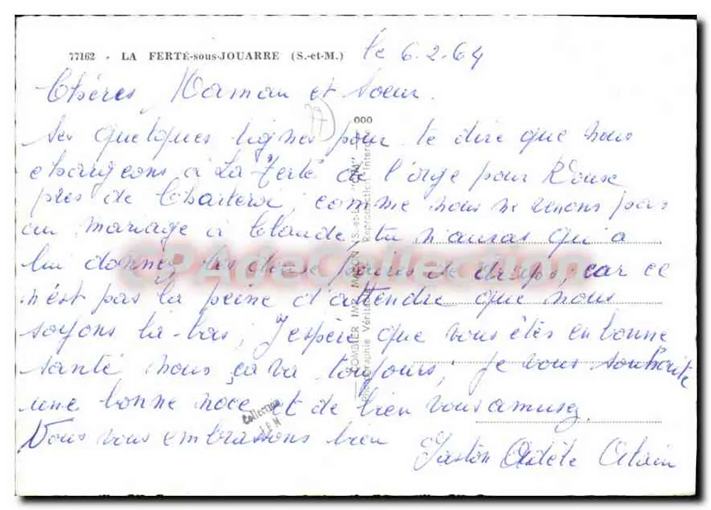 La Ferté-sous-Jouarre (S.-et-M.) — vista aérea, aldeia, igreja, margem do rio Sena — editor CPAdécollection - Verso