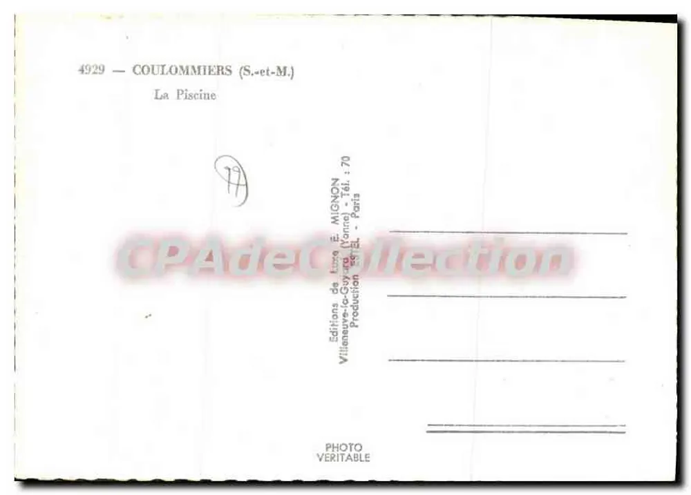Coulommiers (S.-et-M.) — A piscina — Editor E. Mignon, n° 4929 - Verso