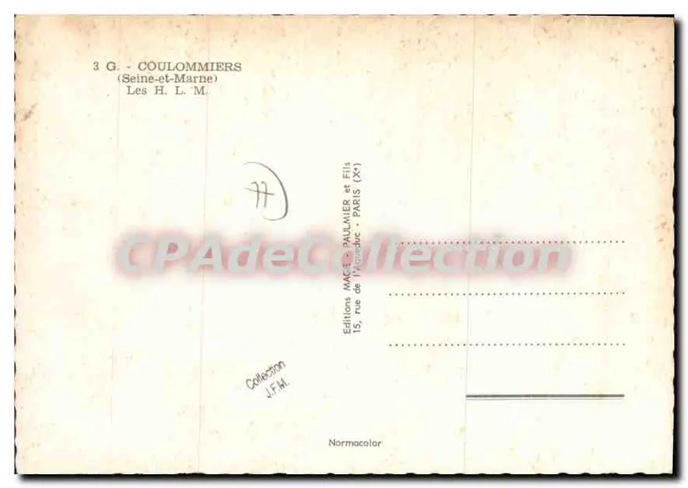 Las H.L.M. de Coulommiers — Seine-et-Marne — Ediciones Macé & Fils, París - Reverso